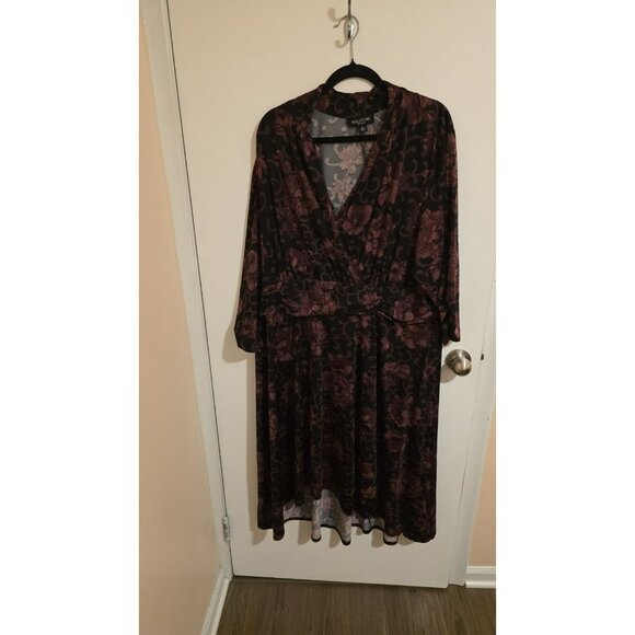 Perceptions Dress Womens 3X Purple Dark Floral Midi Office Wedding Cocktail - Picture 1 of 8